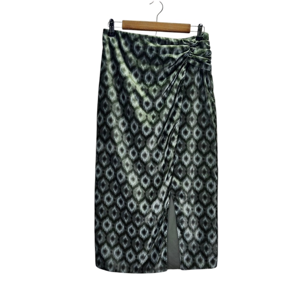 NWT Zara Velvet Midi Skirt Color Green Black Slit Size Small - Picture 2 of 8